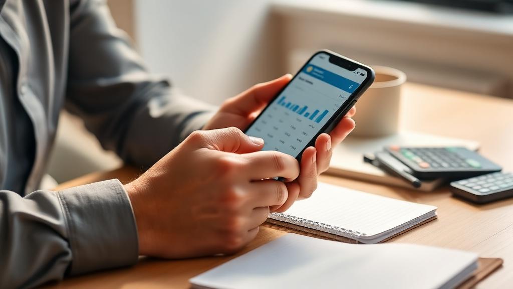 Person nutzt Budgetplaner App auf dem Smartphone